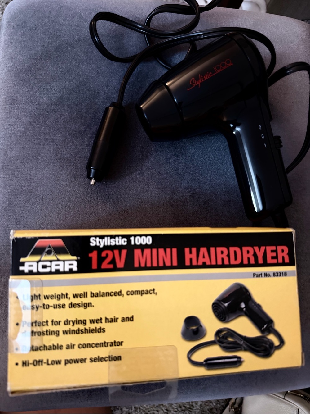 ACAR Stylistic 1000 12V Mini Hair Dryer/Windshield Defroster for road trips